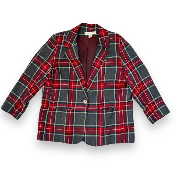 VTG Kathryn Deene Classic Boxy Blazer Tartan Plaid Made in USA Size 20 - Picture 1 of 7